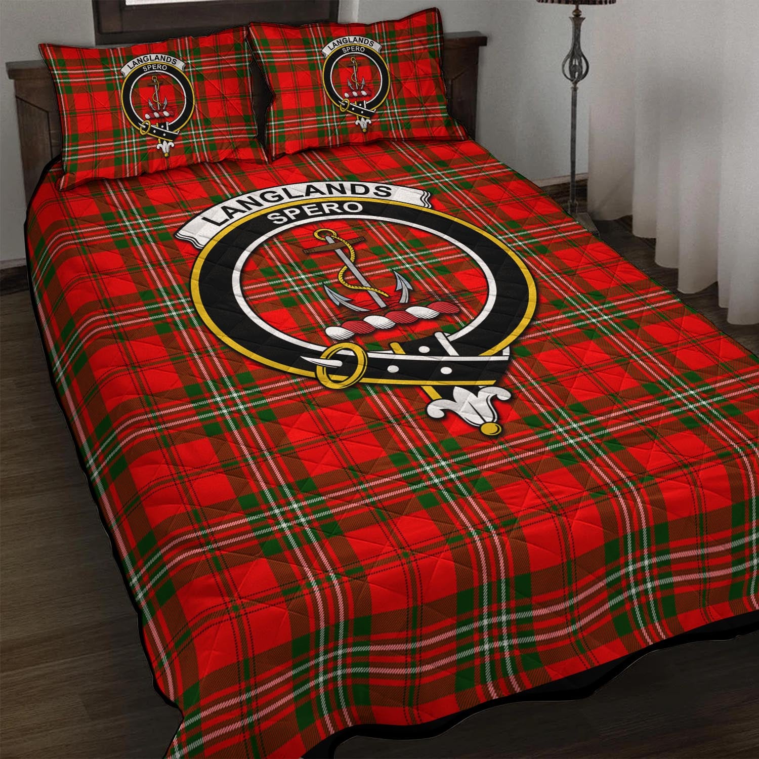 Langlands Tartan Quilt Bed Set with Family Crest - Tartan Vibes Clothing