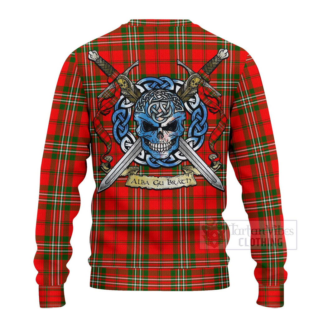 Tartan Vibes Clothing Langlands Tartan Knitted Sweater with Family Crest Celtic Skull Style