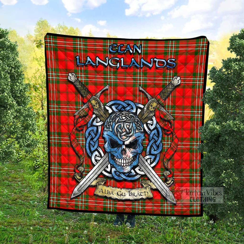 Tartan Vibes Clothing Langlands Tartan Quilt with Celtic Skull Alba Gu Brath Style