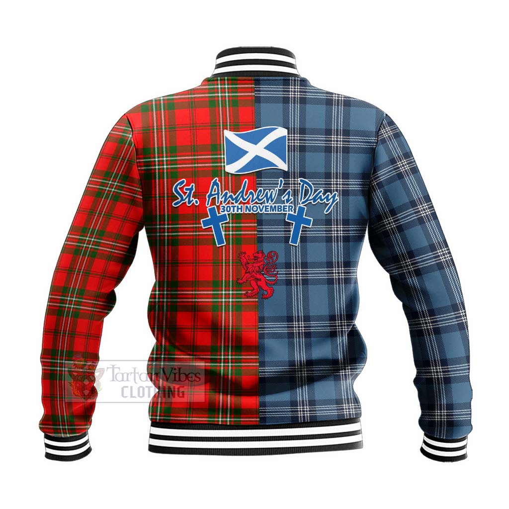 Tartan Vibes Clothing Langlands Tartan Baseball Jacket Happy St. Andrew's Day Half Tartan Style