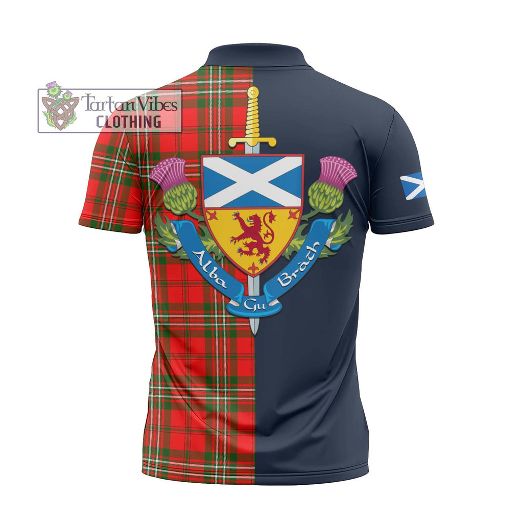 Tartan Vibes Clothing Langlands Tartan Zipper Polo Shirt with Scottish Lion Royal Arm Half Style