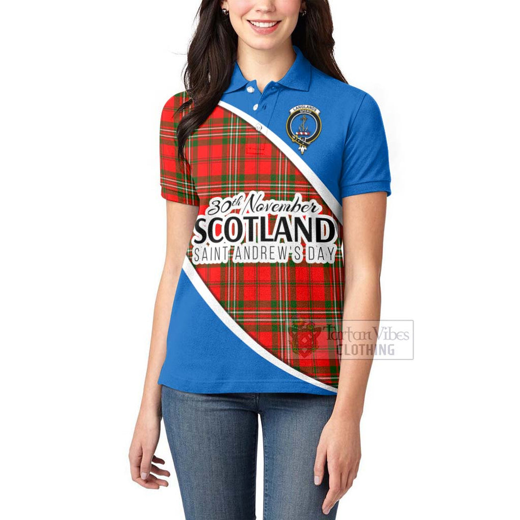 Tartan Vibes Clothing Langlands Family Crest Tartan Women's Polo Shirt Celebrate Saint Andrew's Day in Style