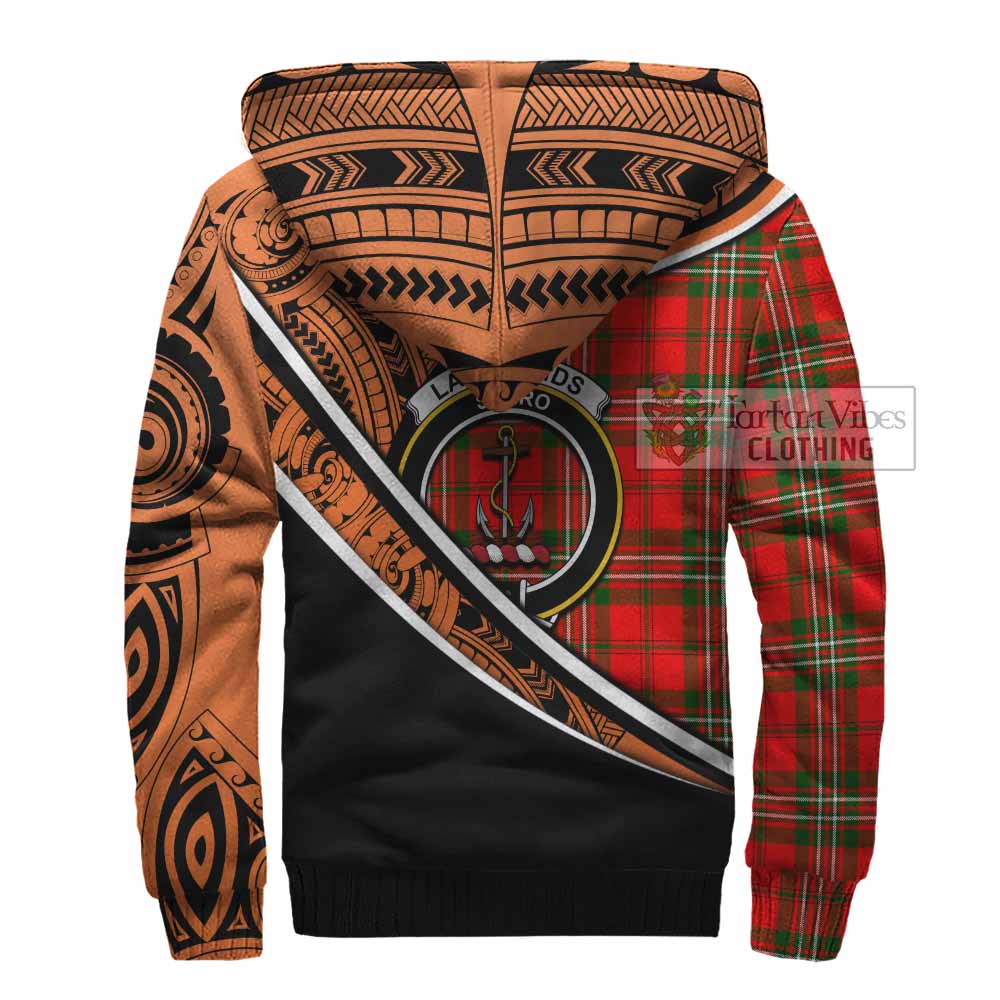 Tartan Vibes Clothing Langlands Crest Tartan Sherpa Hoodie with Maori Tattoo Style - Orange Version