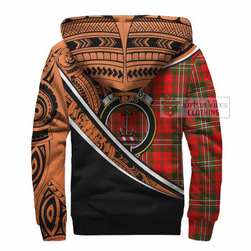 Langlands Crest Tartan Sherpa Hoodie with Polynesian Vibes Style - Orange Version