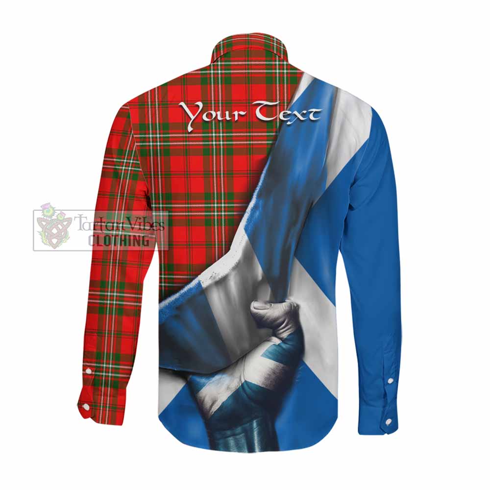 Tartan Vibes Clothing Langlands Tartan Long Sleeve Button Shirt with Family Crest Scotland Patriotic Style