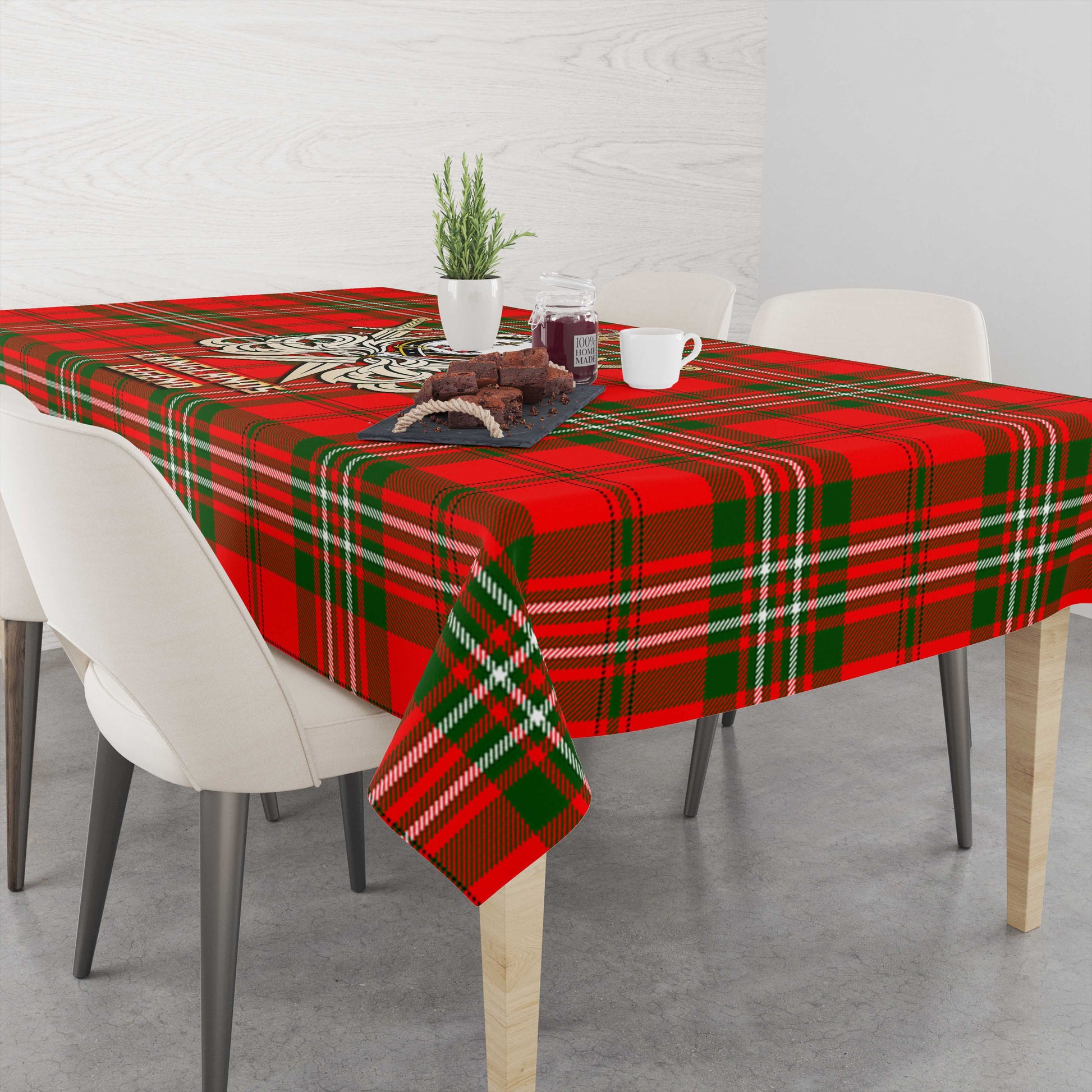 Tartan Vibes Clothing Langlands Tartan Tablecloth with Clan Crest and the Golden Sword of Courageous Legacy