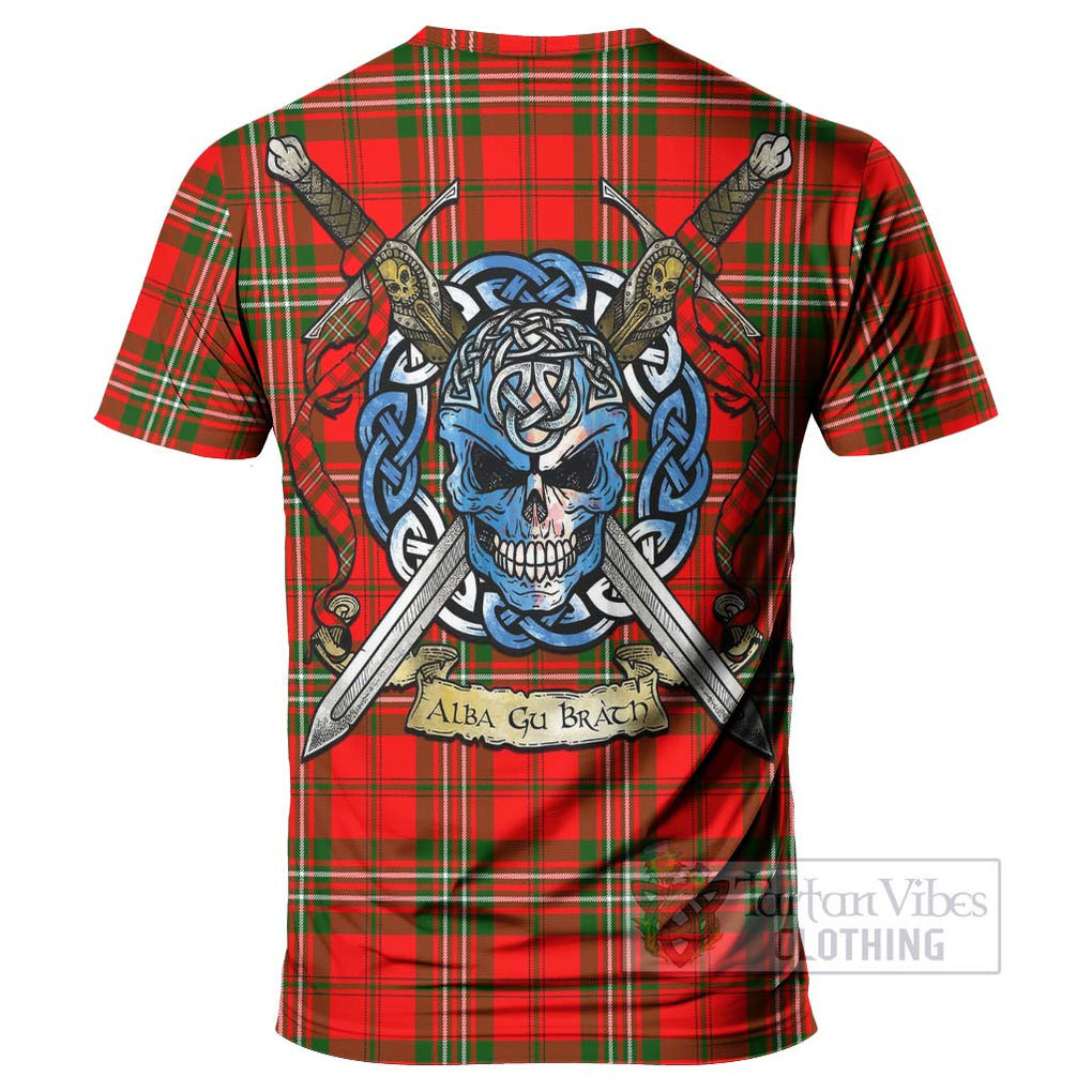 Tartan Vibes Clothing Langlands Tartan T-Shirt with Family Crest Celtic Skull Style