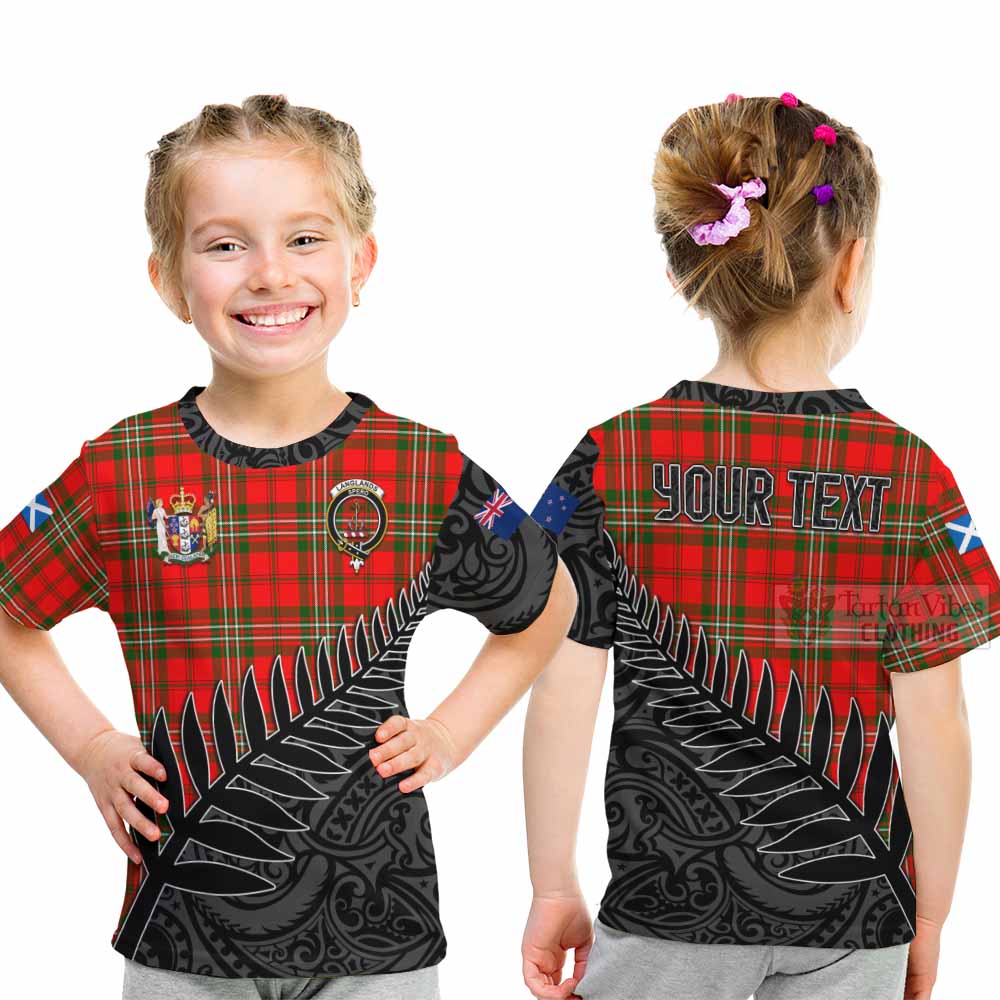 Tartan Vibes Clothing Langlands Crest Tartan Kid T-Shirt with New Zealand Silver Fern Half Style