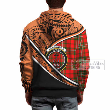 Langlands Crest Tartan Hoodie with Polynesian Vibes Style - Orange Version