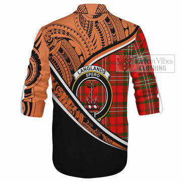 Langlands Crest Tartan Ghillie Kilt Shirt with Polynesian Vibes Style - Orange Version