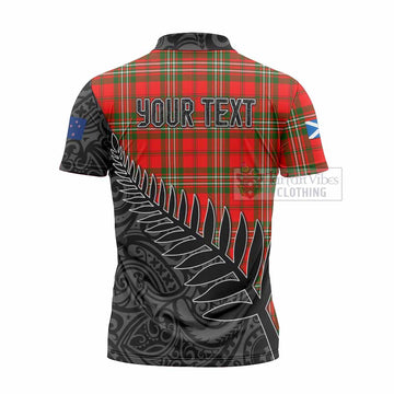 Langlands Crest Tartan Zipper Polo Shirt with New Zealand Silver Fern Half Style