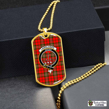 Langlands Tartan Dog Tag Necklace with Family Crest