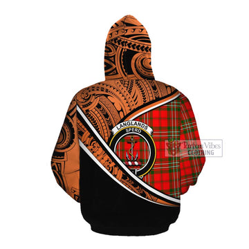 Langlands Crest Tartan Cotton Hoodie with Polynesian Vibes Style - Orange Version