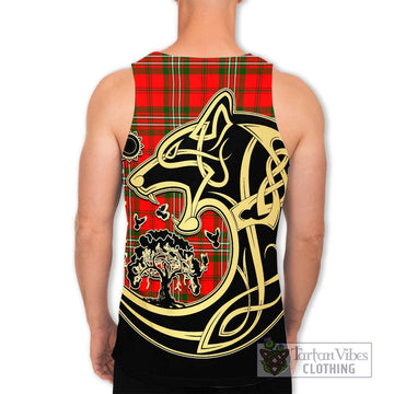 Langlands Tartan Men's Tank Top with Family Crest Celtic Wolf Style