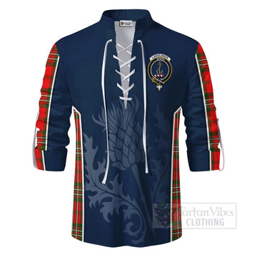 Langlands Tartan Ghillie Kilt Shirt with Family Crest and Scottish Thistle Vibes Sport Style