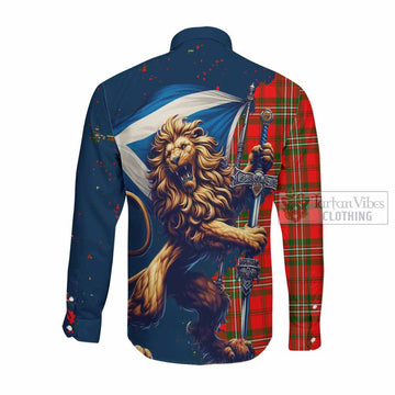 Langlands Tartan Family Crest Long Sleeve Button Shirt with Scottish Majestic Lion