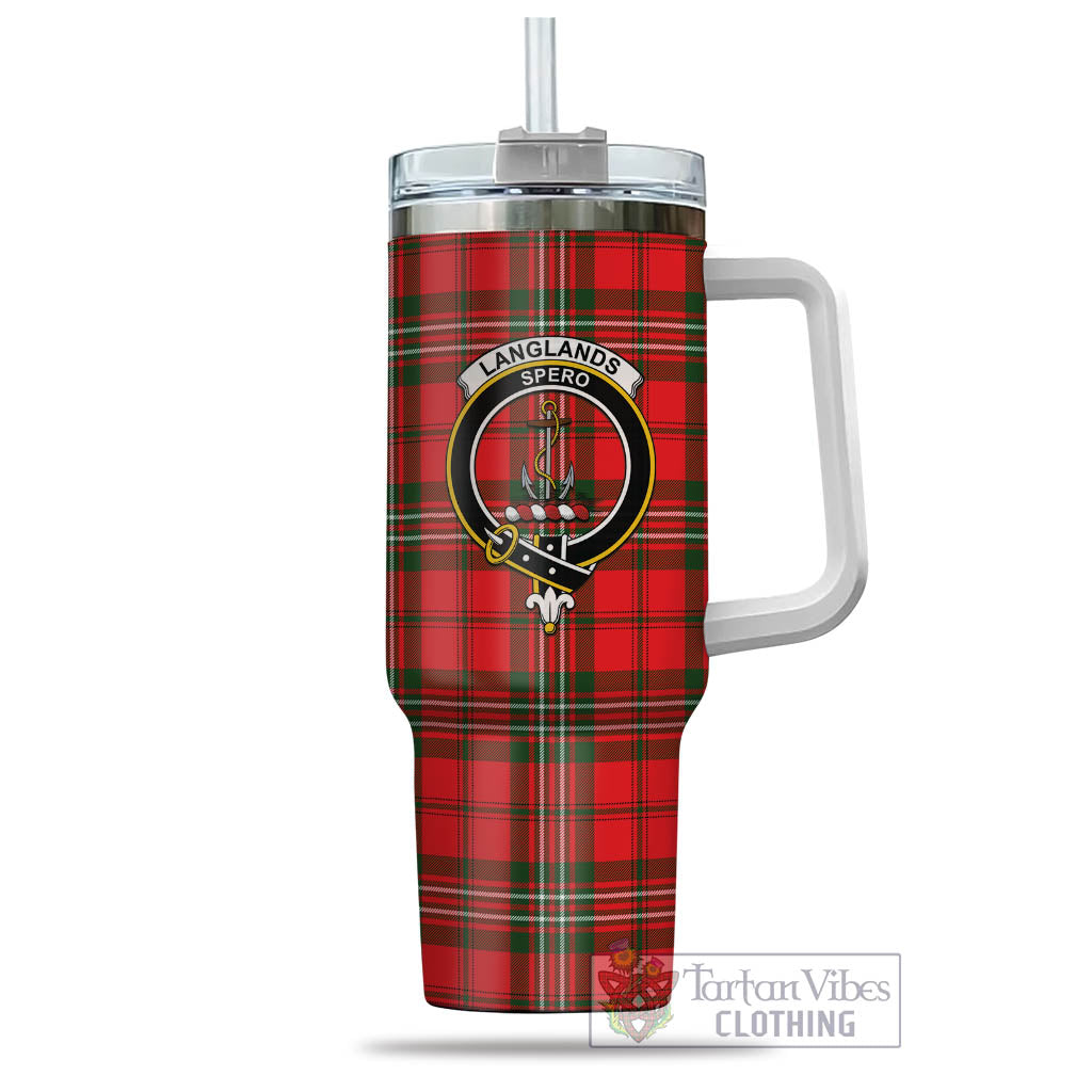 Tartan Vibes Clothing Langlands Tartan and Family Crest Tumbler with Handle