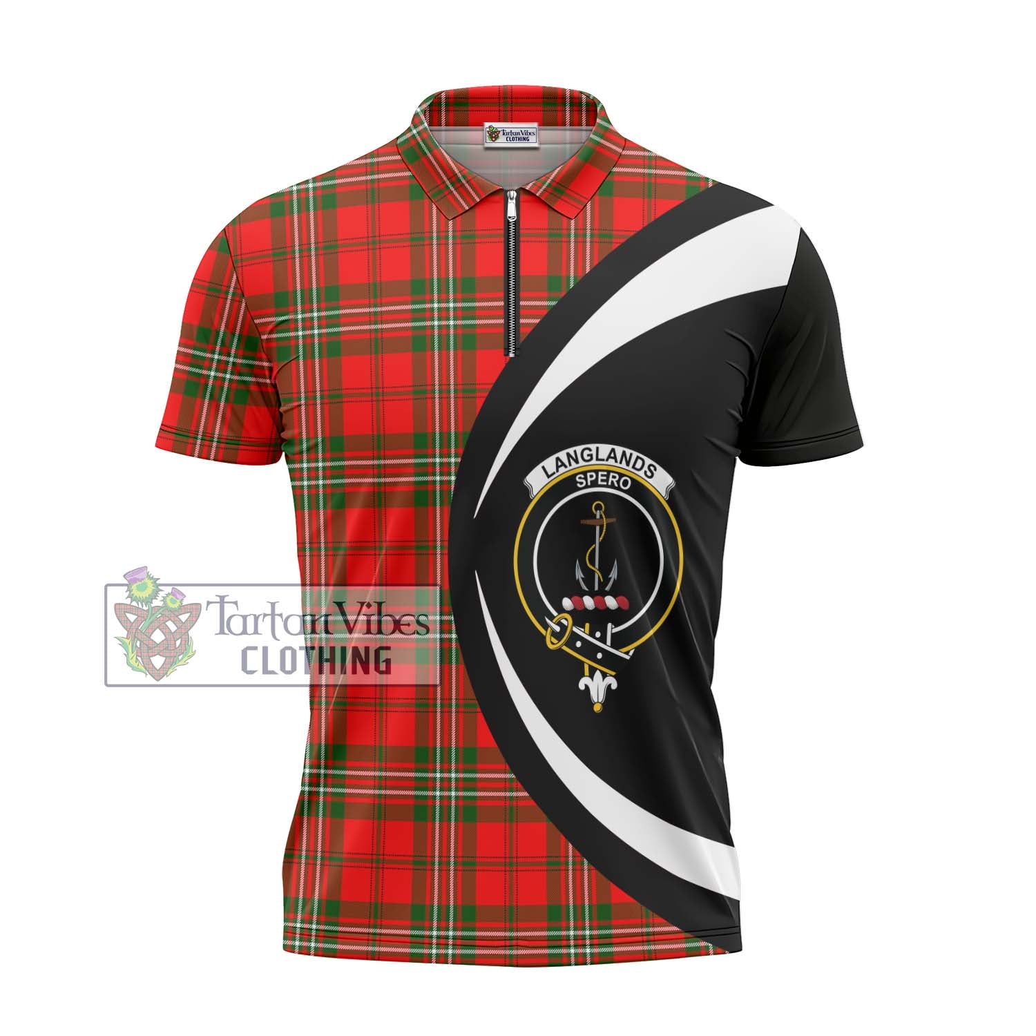 Tartan Vibes Clothing Langlands Tartan Zipper Polo Shirt with Family Crest Circle Style
