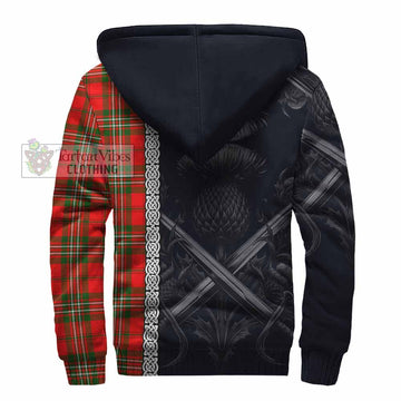 Langlands Tartan Sherpa Hoodie with Family Crest Cross Sword Thistle Celtic Vibes