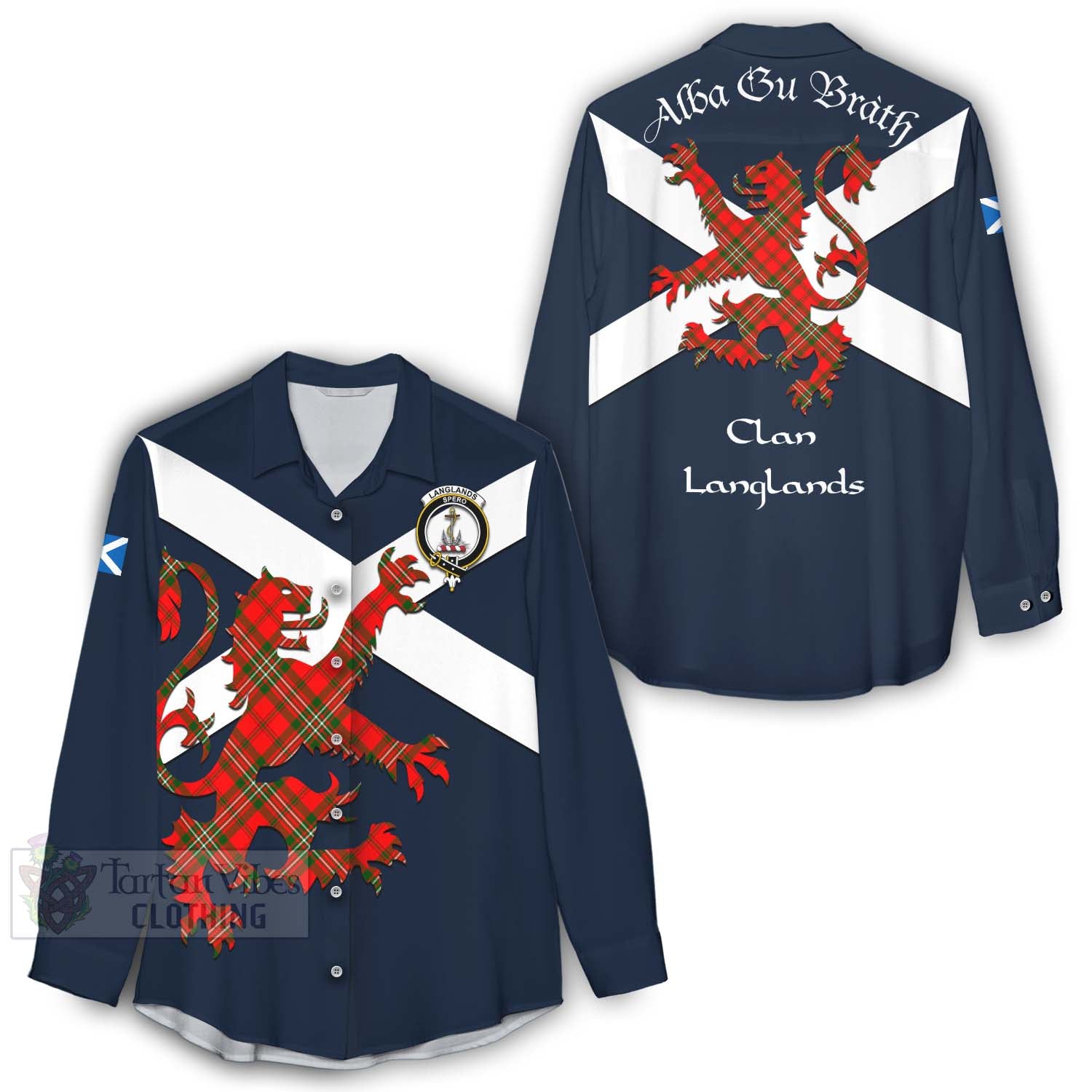 Tartan Vibes Clothing Langlands Tartan Lion Rampant Women's Casual Shirt Proudly Display Your Heritage with Alba Gu Brath and Clan Name