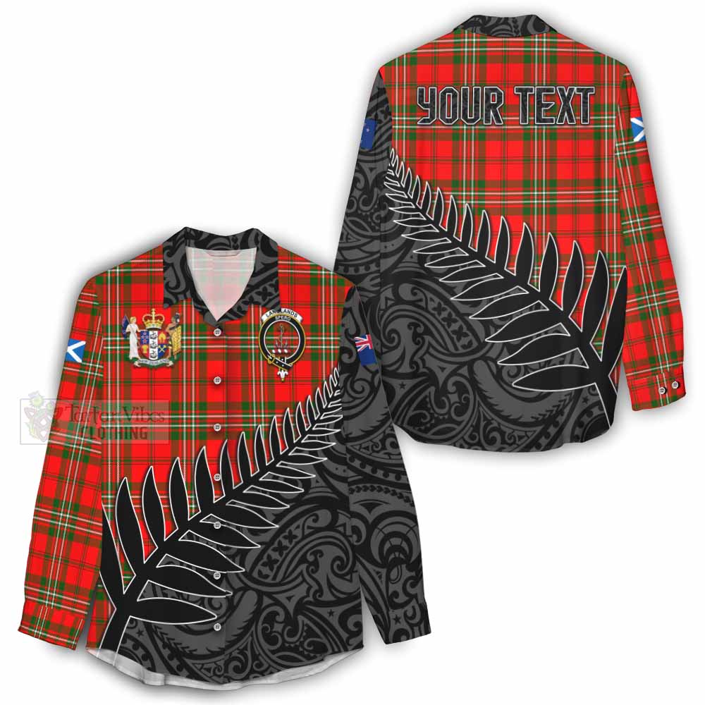 Tartan Vibes Clothing Langlands Crest Tartan Women's Casual Shirt with New Zealand Silver Fern Half Style