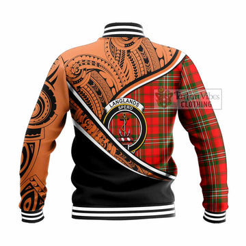 Langlands Crest Tartan Baseball Jacket with Polynesian Vibes Style - Orange Version