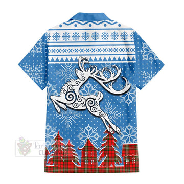 Langlands Clan Christmas Short Sleeve Button Shirt Celtic Reindeer Style