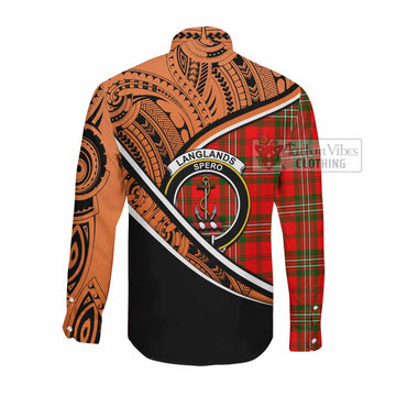 Langlands Crest Tartan Long Sleeve Button Shirt with Polynesian Vibes Style - Orange Version