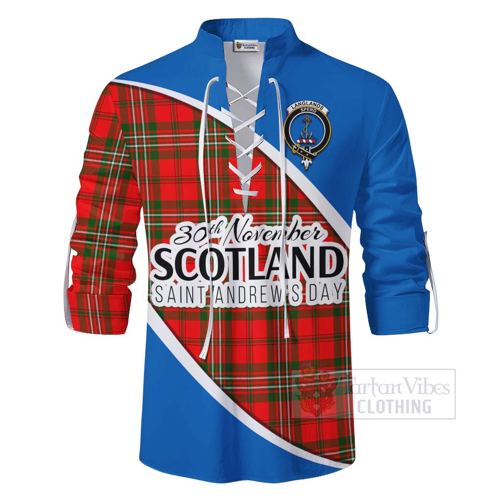 Tartan Vibes Clothing Langlands Family Crest Tartan Ghillie Kilt Shirt Celebrate Saint Andrew's Day in Style