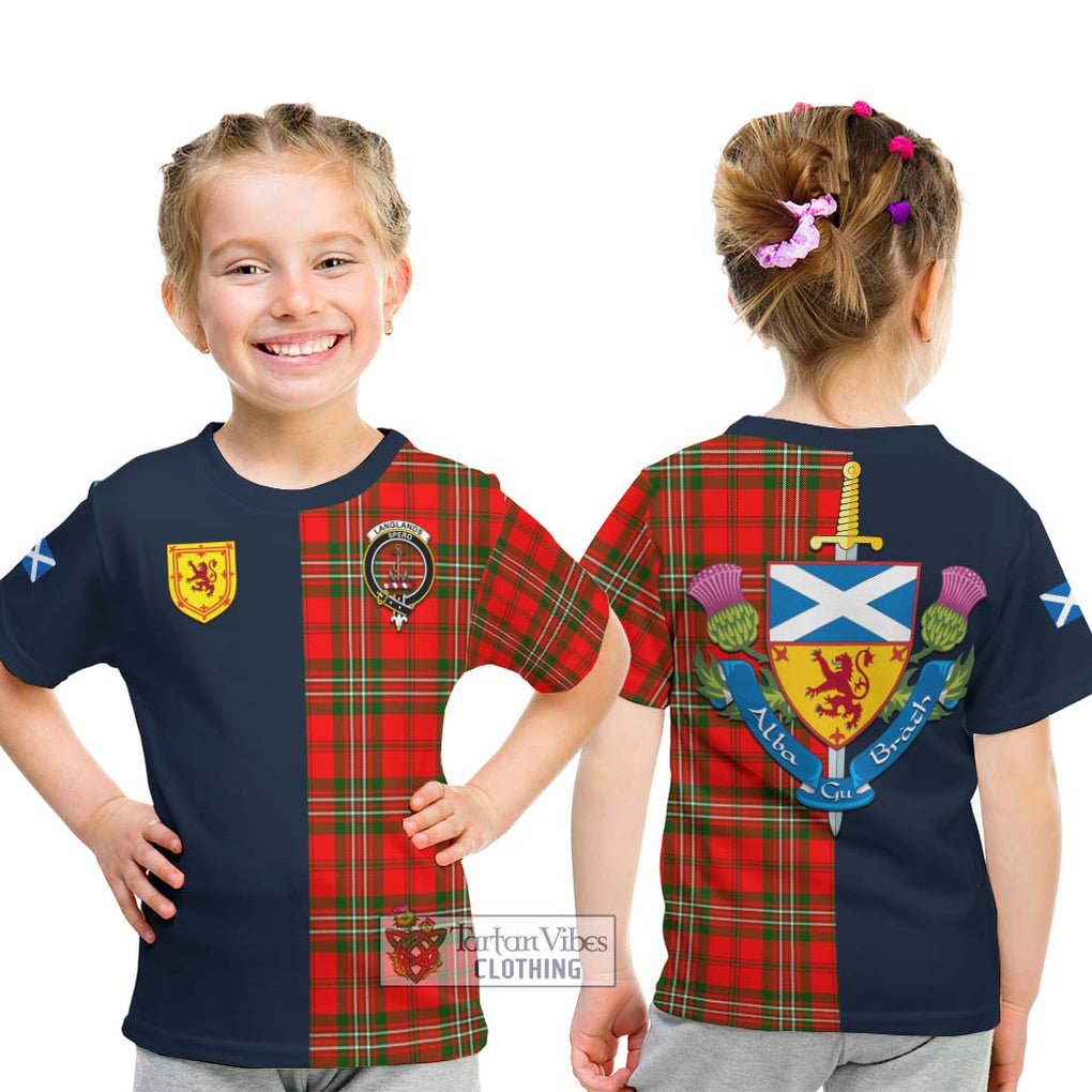 Tartan Vibes Clothing Langlands Tartan Kid T-Shirt with Scottish Lion Royal Arm Half Style