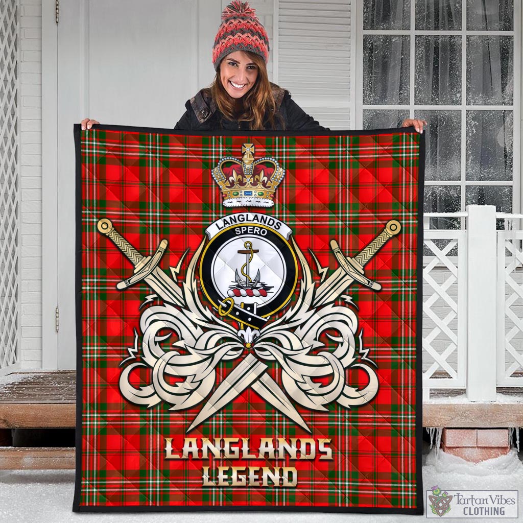 Tartan Vibes Clothing Langlands Tartan Quilt with Clan Crest and the Golden Sword of Courageous Legacy