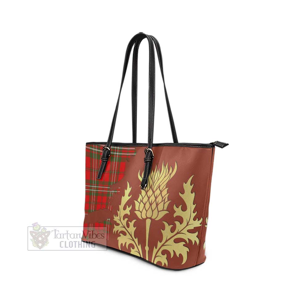 Langlands Tartan Leather Tote Bag Gold Thistle Style - Tartan Vibes Clothing