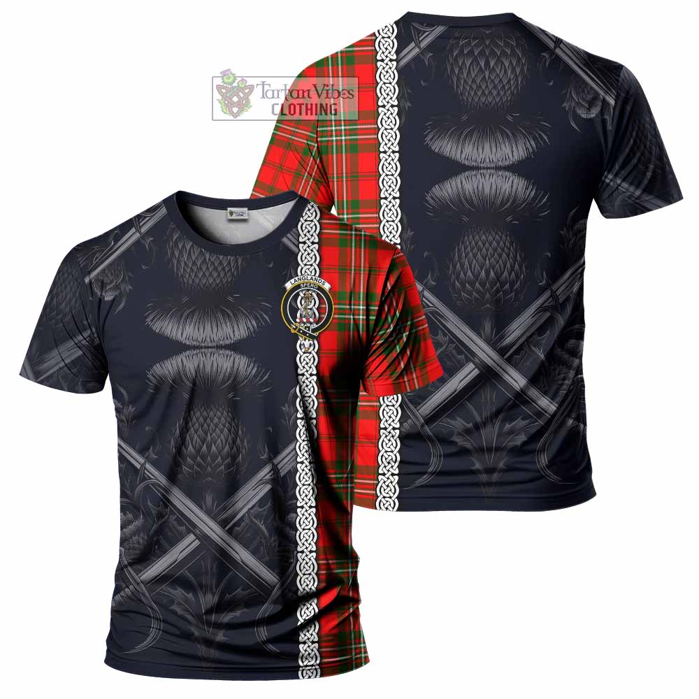 Tartan Vibes Clothing Langlands Tartan T-Shirt with Family Crest Cross Sword Thistle Celtic Vibes