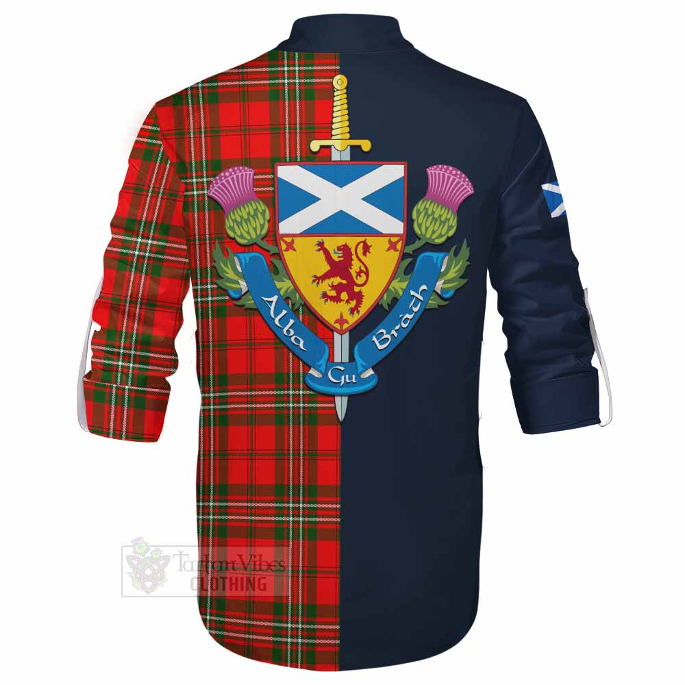 Langlands Tartan Ghillie Kilt Shirt Alba with Scottish Lion Royal Arm Half Style