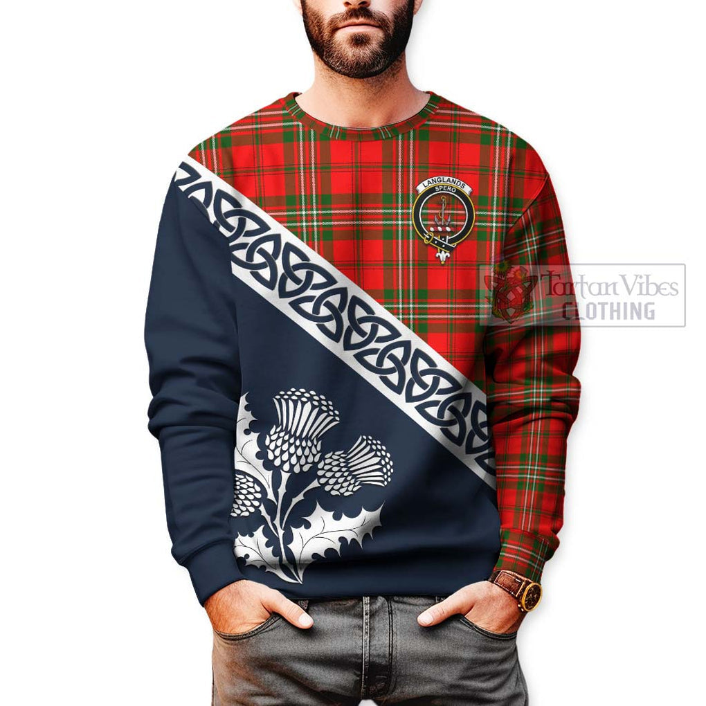 Tartan Vibes Clothing Langlands Tartan Sweatshirt Featuring Thistle and Scotland Map