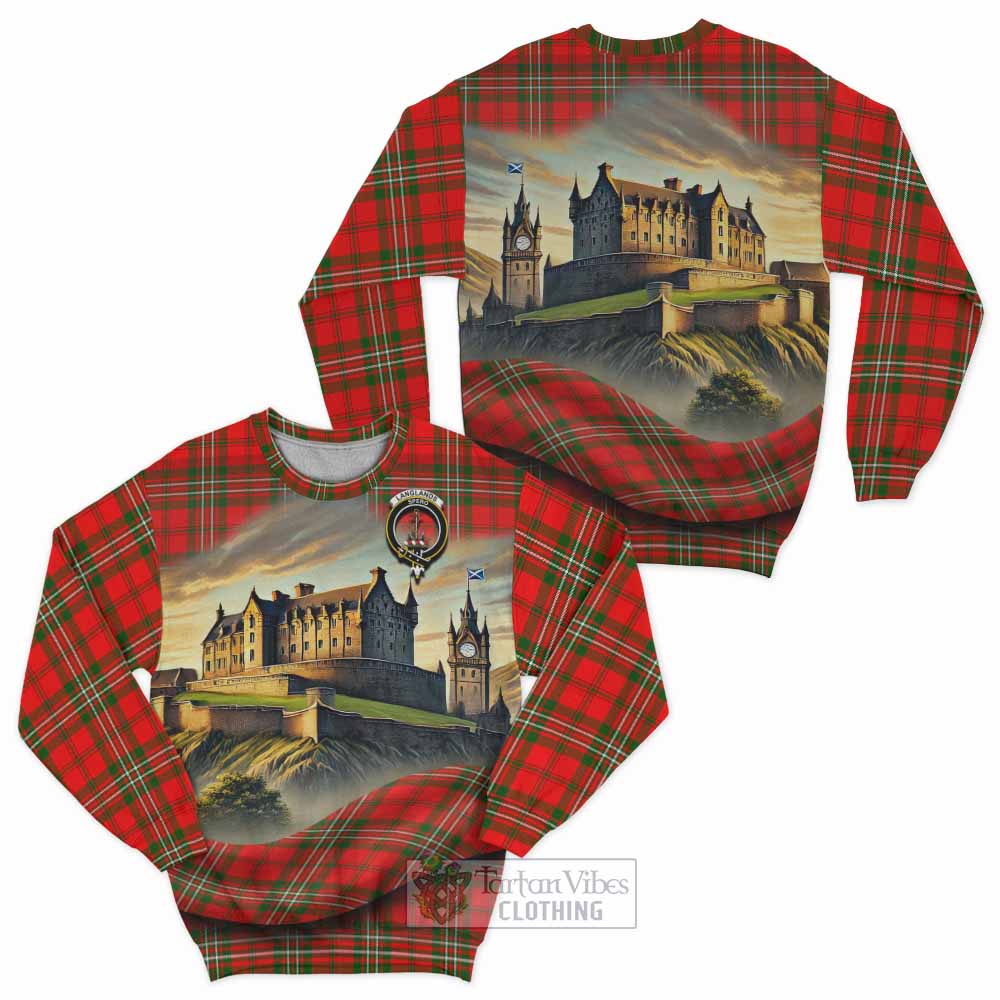 Langlands Tartan Family Crest Sweatshirt with Scottish Ancient Castle Style - Tartan Vibes Clothing