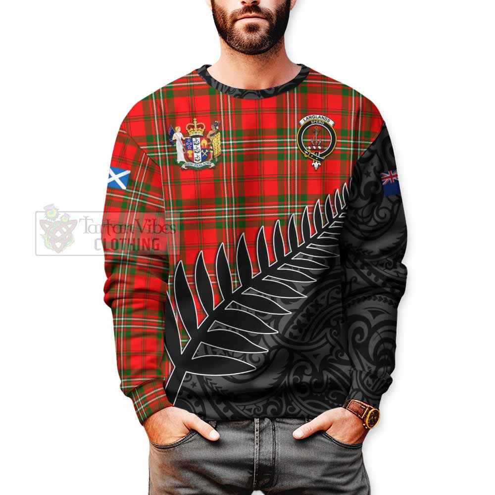 Tartan Vibes Clothing Langlands Crest Tartan Sweatshirt with New Zealand Silver Fern Half Style