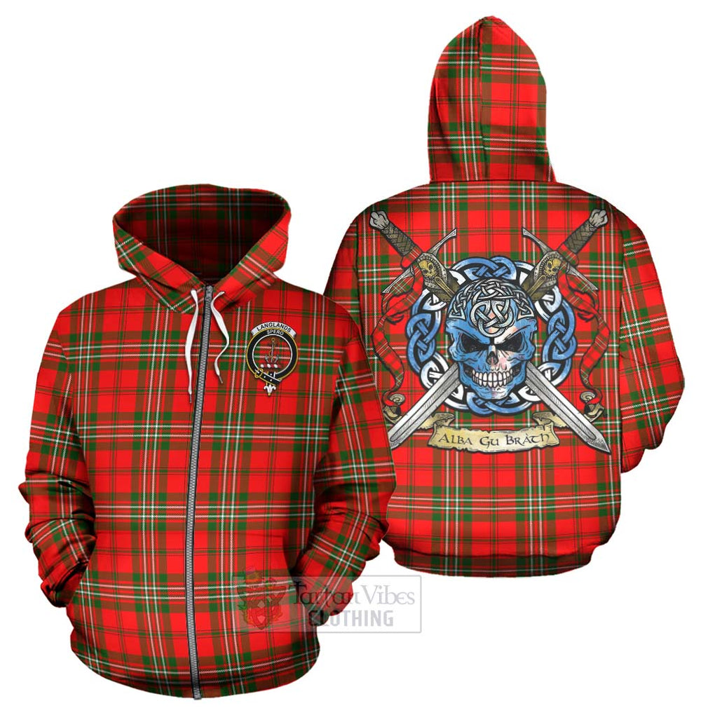 Tartan Vibes Clothing Langlands Tartan Hoodie with Family Crest Celtic Skull Style