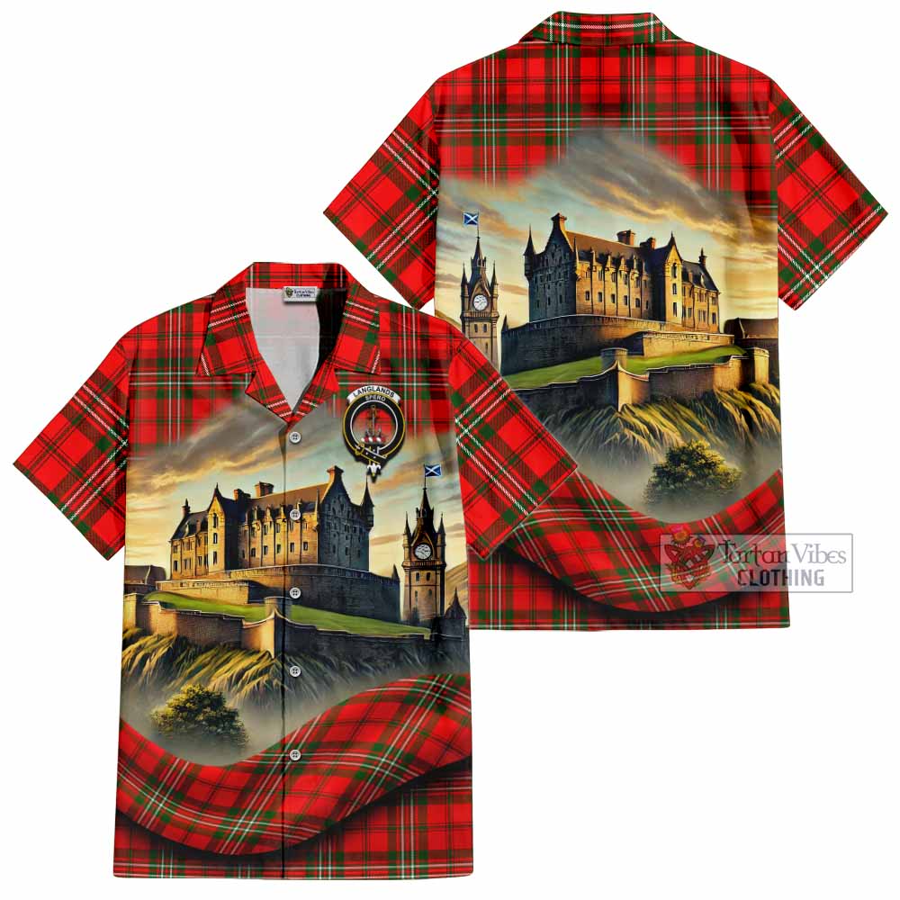 Langlands Tartan Family Crest Hawaiian Shirt with Scottish Ancient Castle Style - Tartan Vibes Clothing