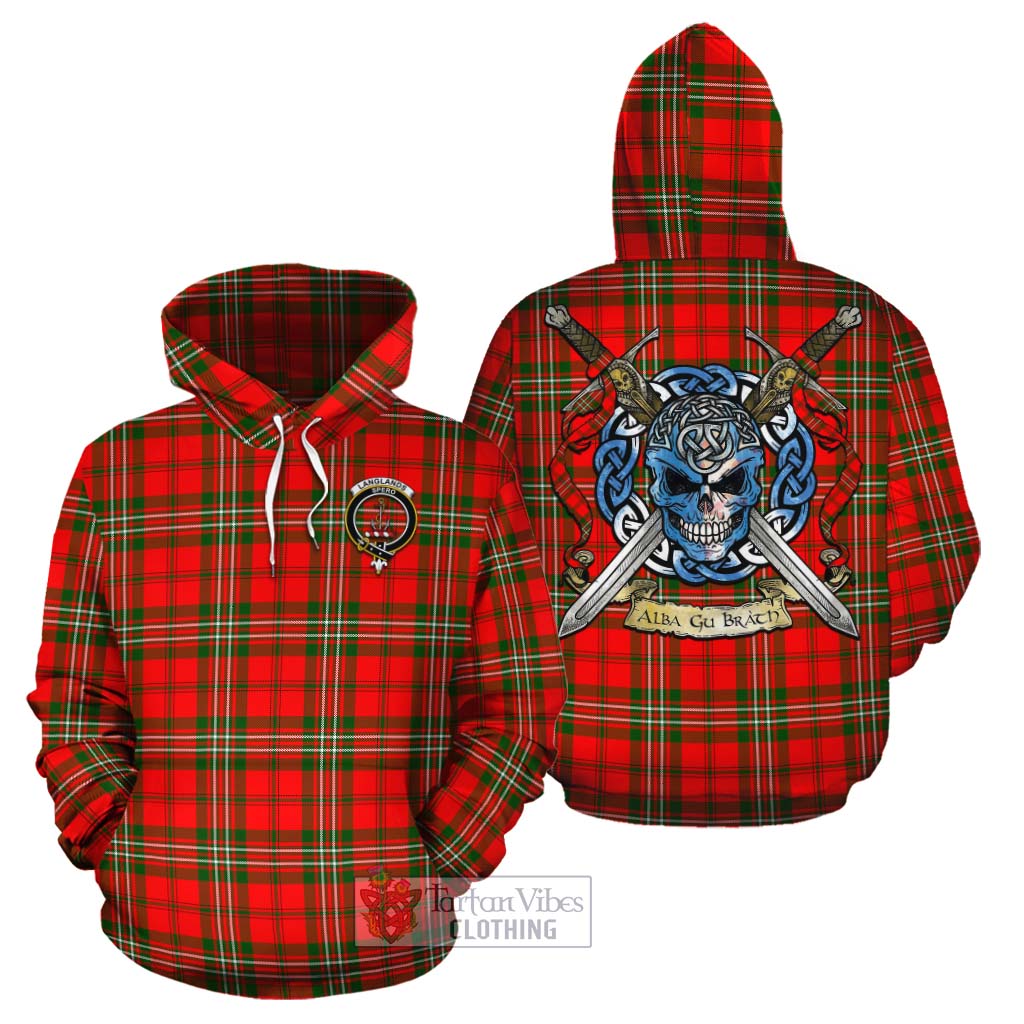 Tartan Vibes Clothing Langlands Tartan Cotton Hoodie with Family Crest Celtic Skull Style