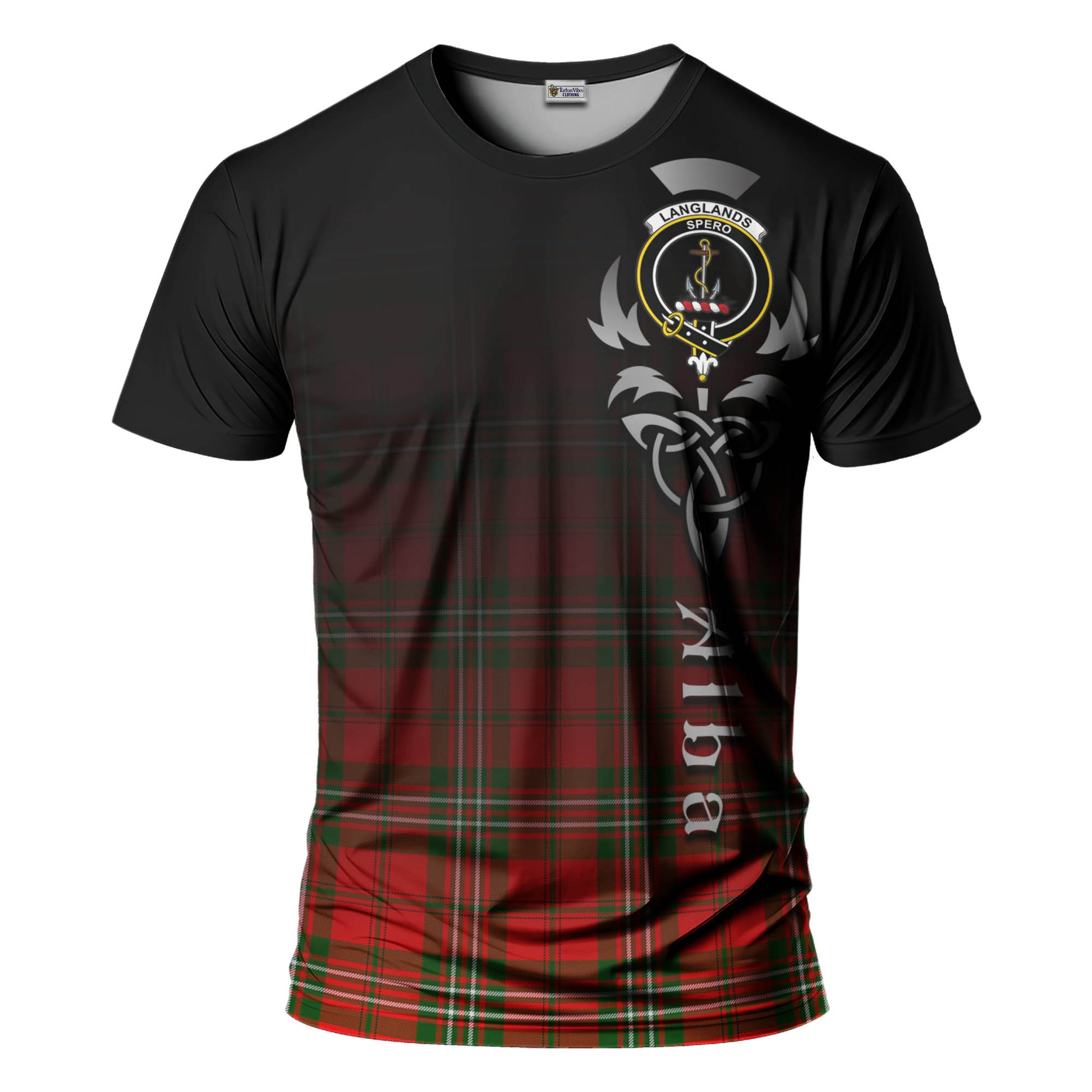 Tartan Vibes Clothing Langlands Tartan T-Shirt Featuring Alba Gu Brath Family Crest Celtic Inspired