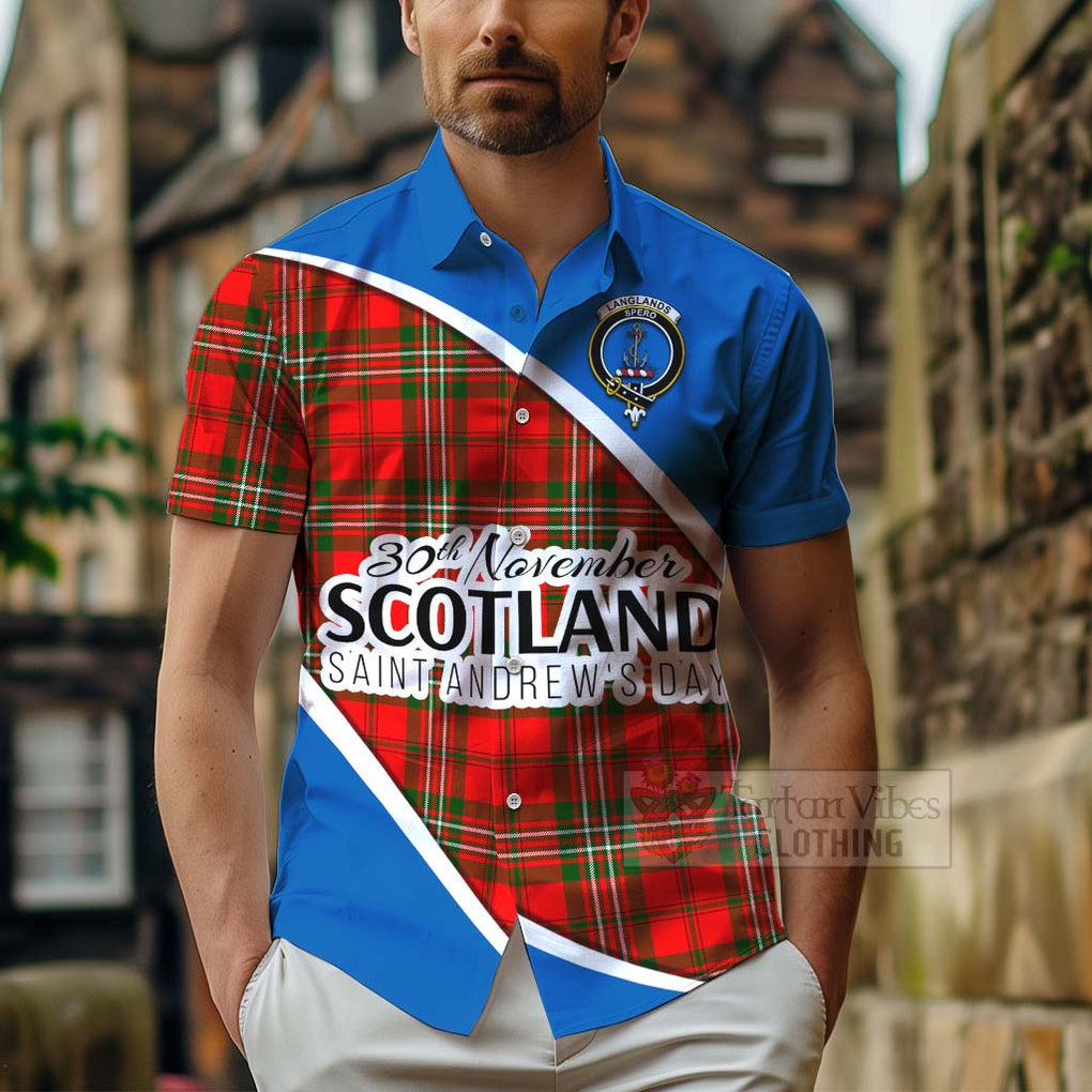 Tartan Vibes Clothing Langlands Family Crest Tartan Short Sleeve Button Shirt Celebrate Saint Andrew's Day in Style