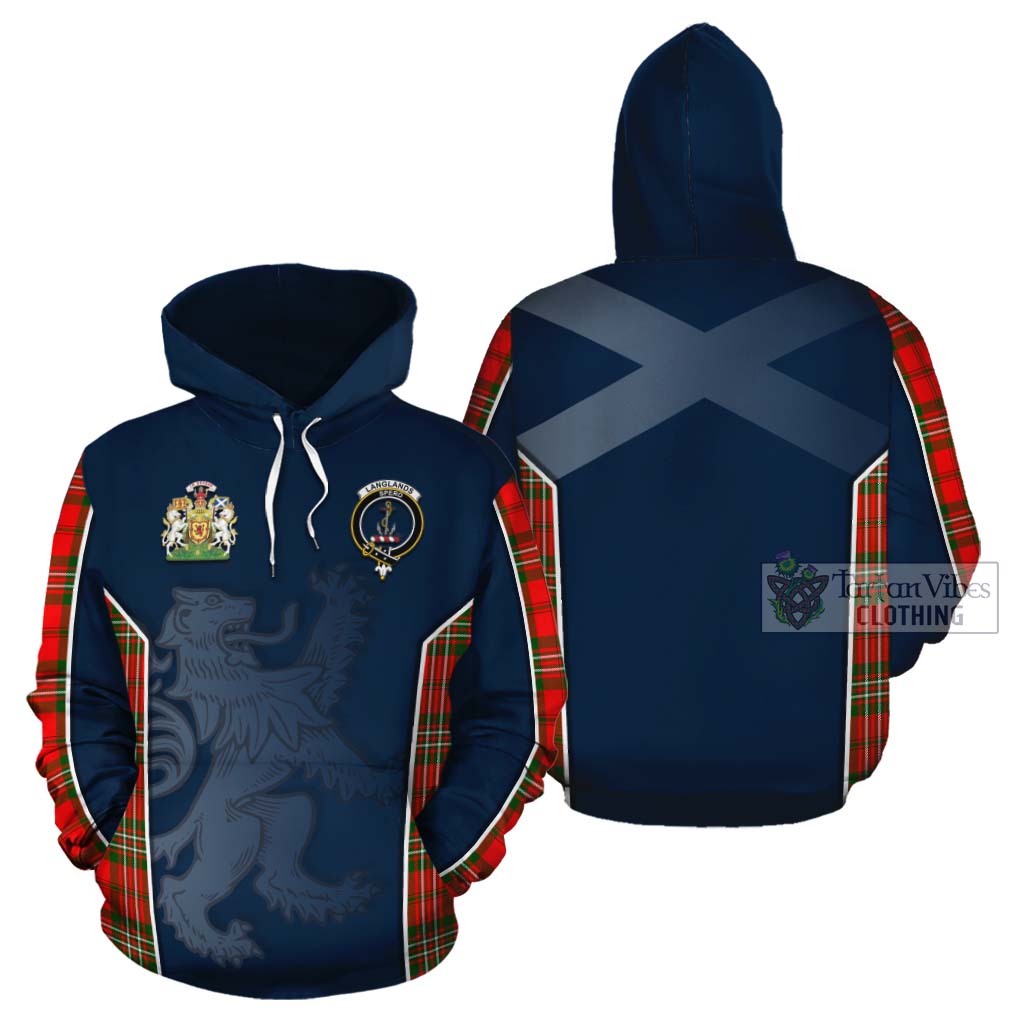 Tartan Vibes Clothing Langlands Tartan Cotton Hoodie with Family Crest and Lion Rampant Vibes Sport Style