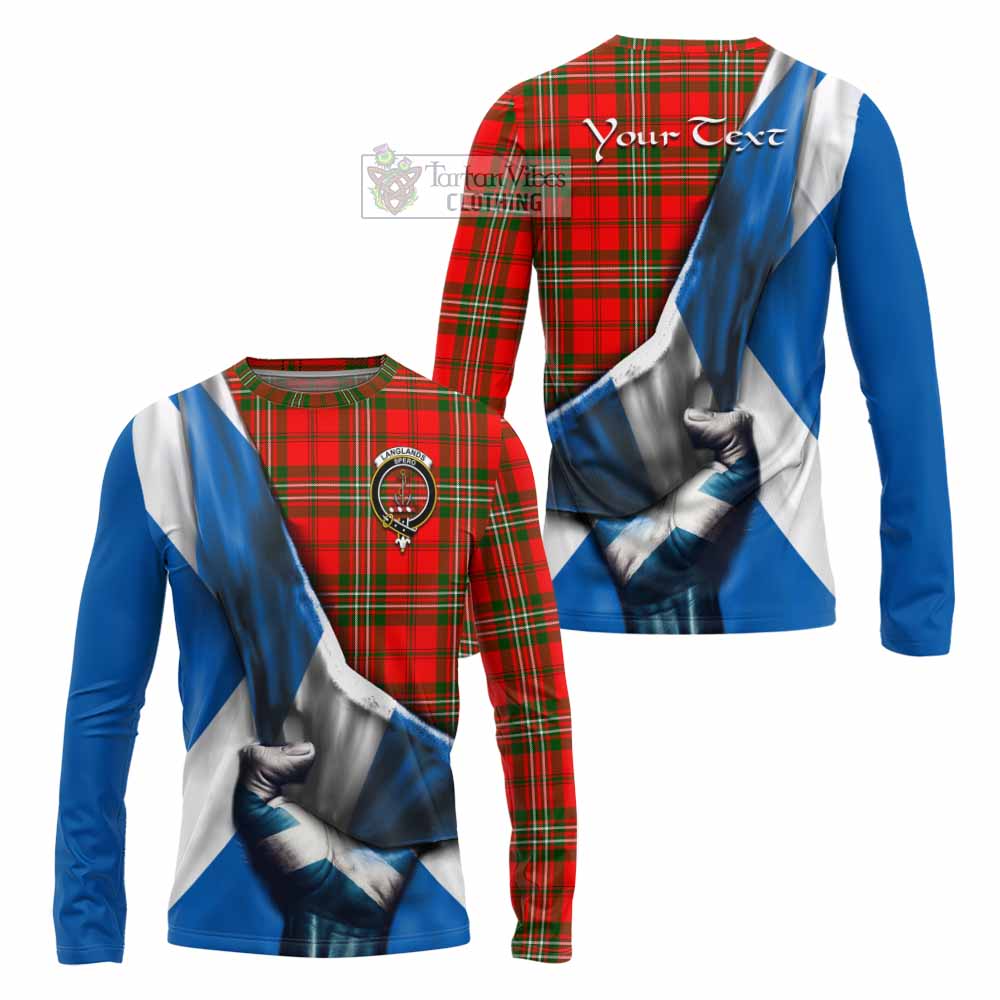 Tartan Vibes Clothing Langlands Tartan Long Sleeve T-Shirt with Family Crest Scotland Patriotic Style