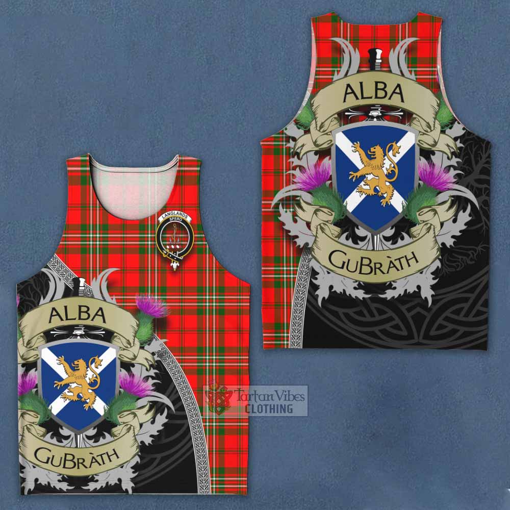 Langlands Tartan Family Crest Men's Tank Top Lion Rampant Royal Thistle Shield Celtic Inspired - Tartan Vibes Clothing