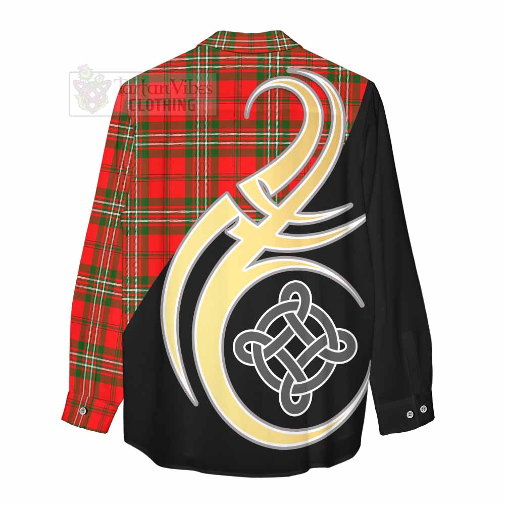 Tartan Vibes Clothing Langlands Tartan Women's Casual Shirt with Family Crest and Celtic Symbol Style