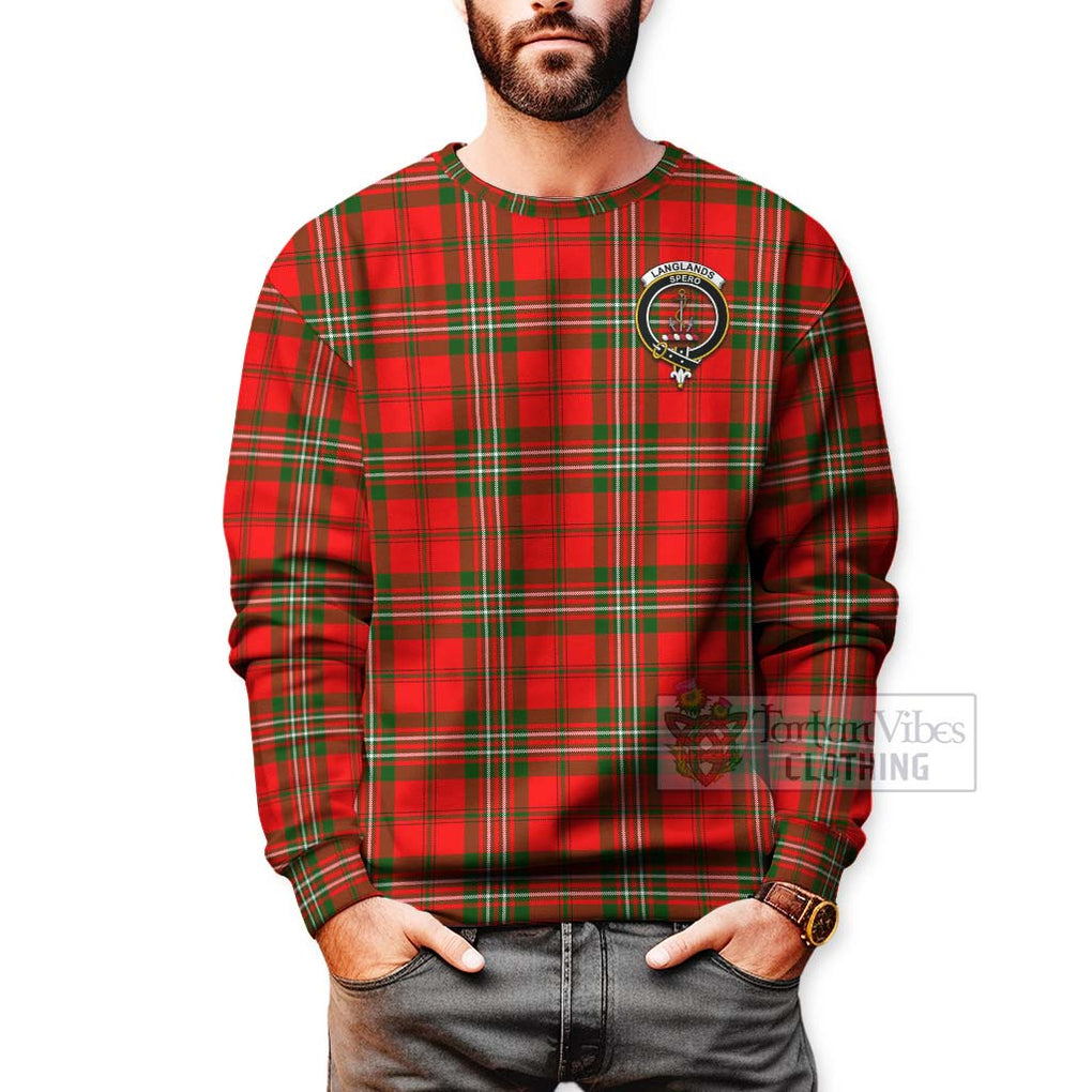 Tartan Vibes Clothing Langlands Tartan Sweatshirt with Family Crest Celtic Skull Style