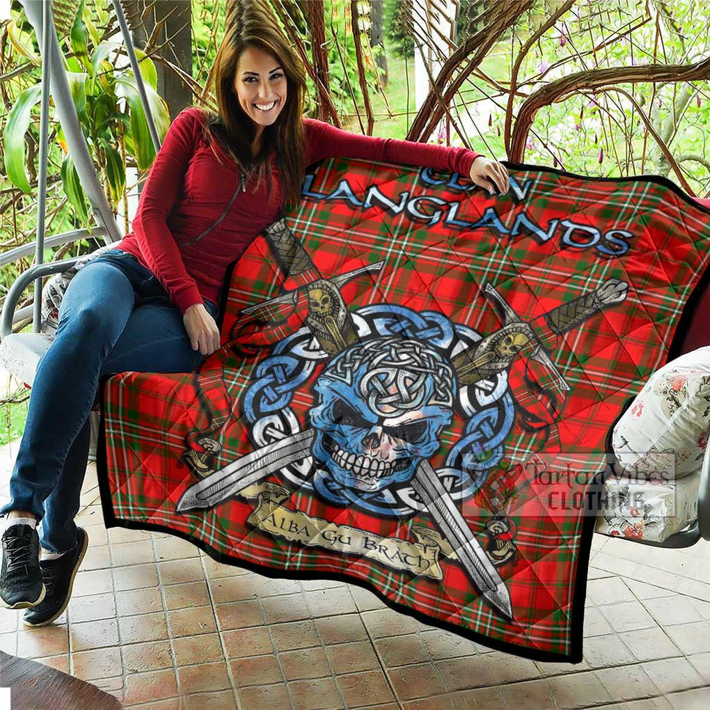 Tartan Vibes Clothing Langlands Tartan Quilt with Celtic Skull Alba Gu Brath Style