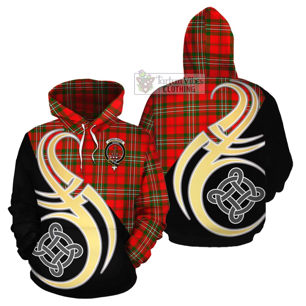 Tartan Vibes Clothing Langlands Tartan Cotton Hoodie with Family Crest and Celtic Symbol Style