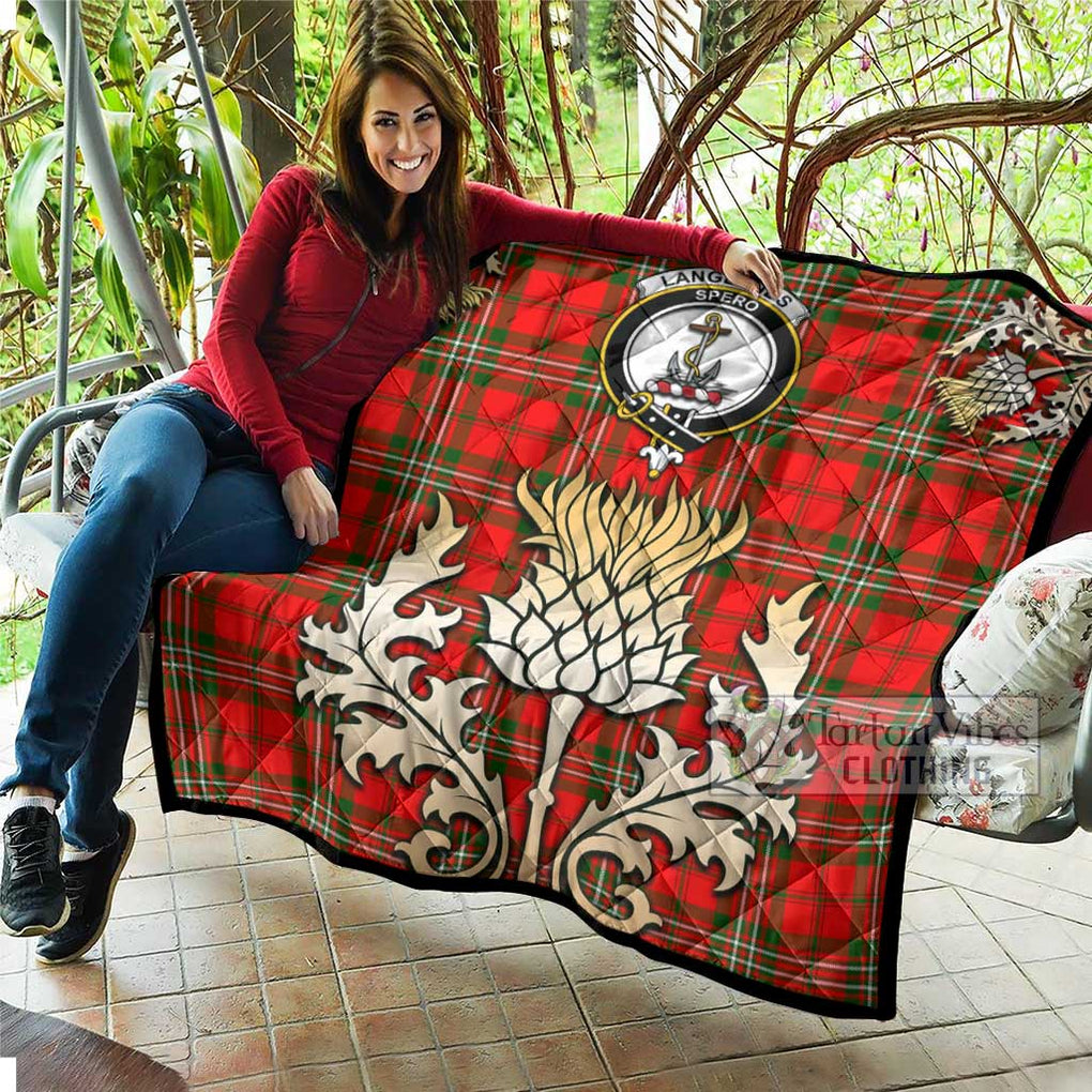 Tartan Vibes Clothing Langlands Tartan Quilt with Family Crest and Golden Thistle Style